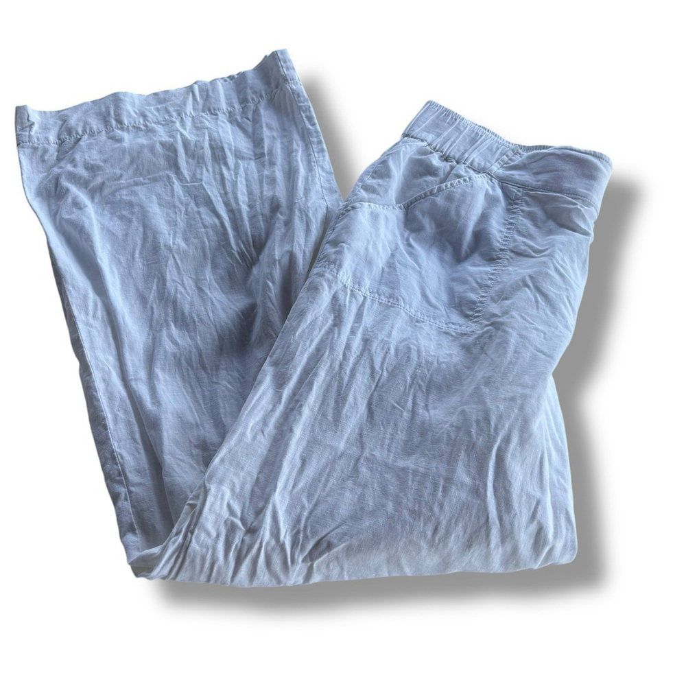 Lilly Pulitzer White Linen Blend Pants Large Elastic Waist Cropped Wide Leg